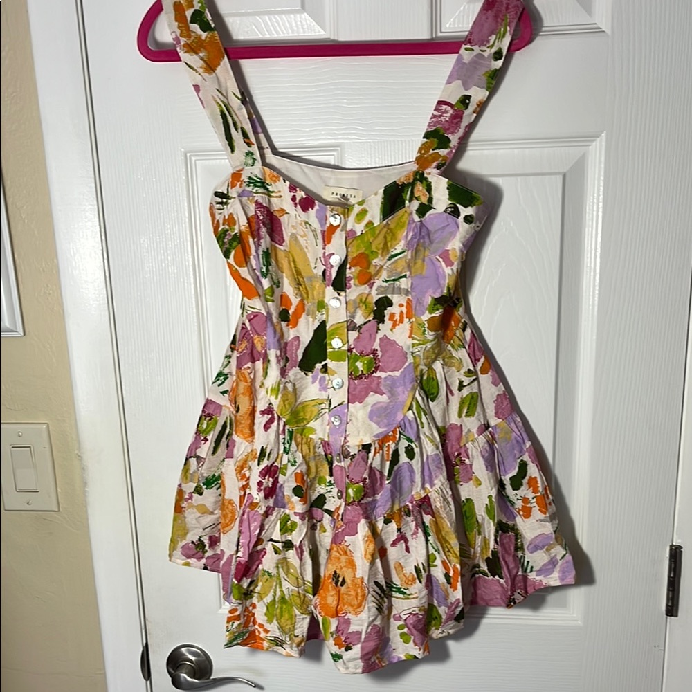 Promesa Dawn Blossoms Floral Ruffled romper dress button front boho baby doll S